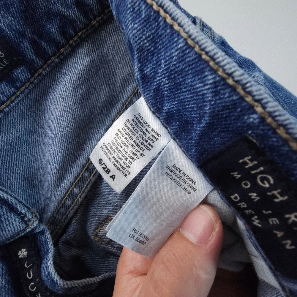 Lucky Brand Drew Mom Jeans Womens 6/28 Blue Vintage High Rise Raw Hem Straight - Picture 9 of 12
